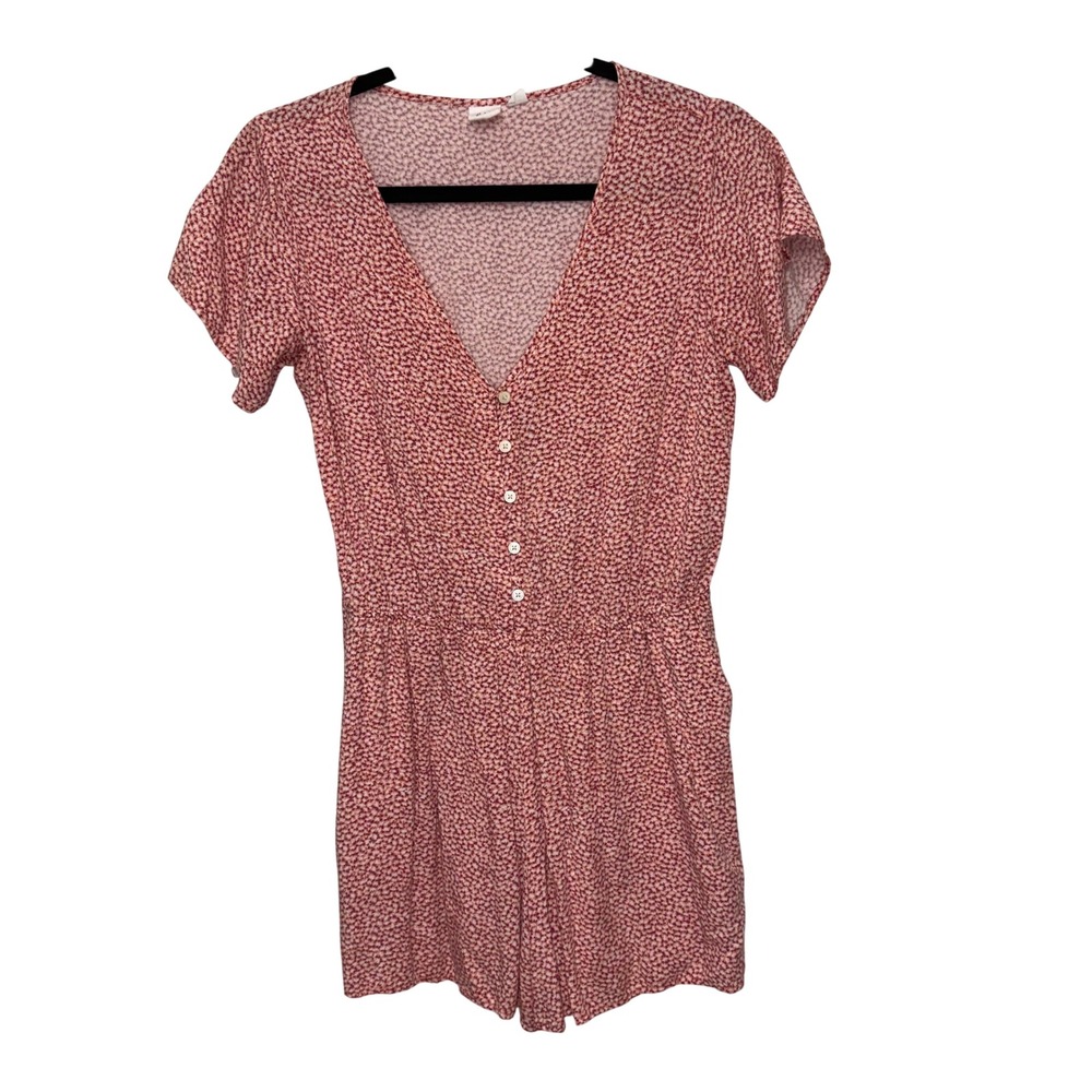 GAP Womens Pink Ditsy Floral Button Front Short Sleeve Romper Small‎ 688549-01
